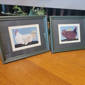 Bundled Lot of 2 WARREN KIMBLE Folk Ark Matted & Framed Pictures